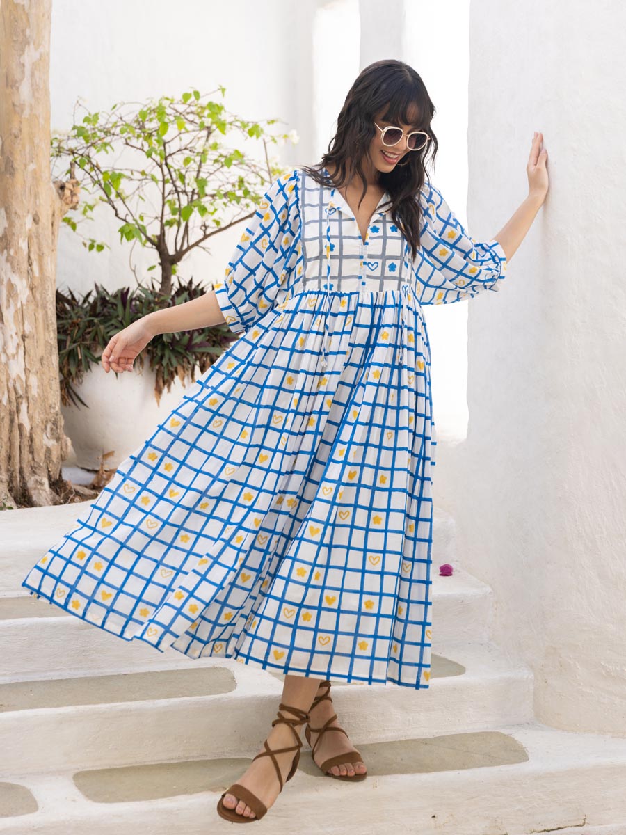 Amaya Hand Block Print Cotton Spaghetti Dress main image 1