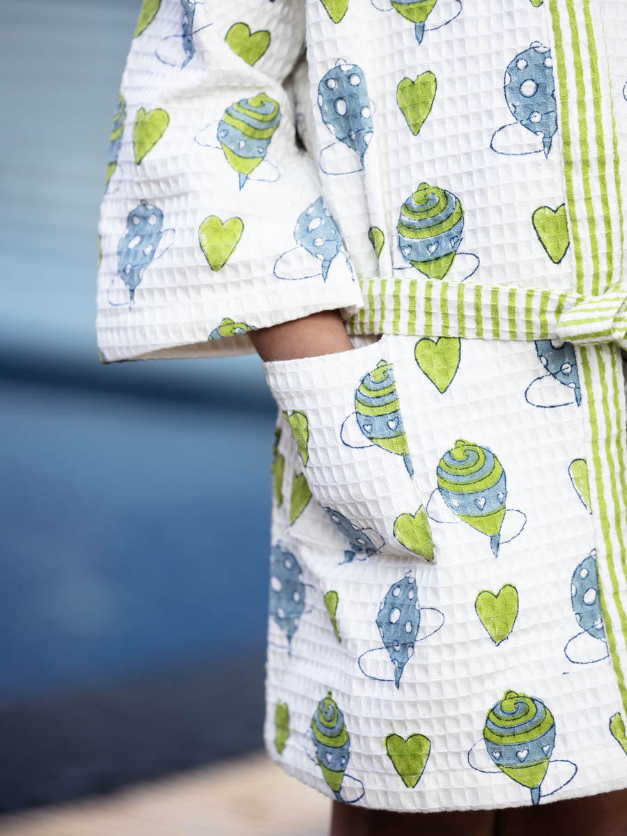 Playground Block Printed Waffle Cotton Bath Robe Pinklay