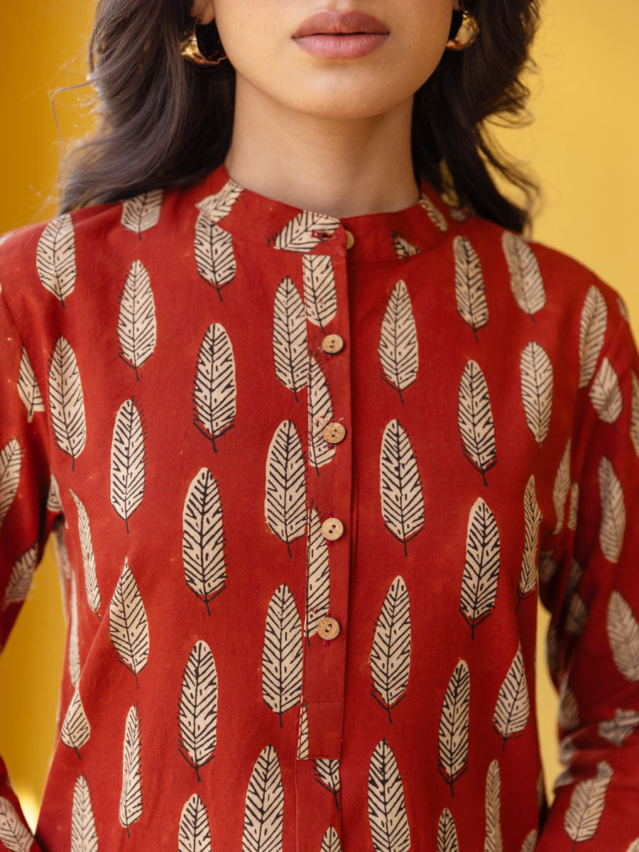 Black - Bagru Print Cotton Unstitched Kurta Material with Patchwork (3m) 06