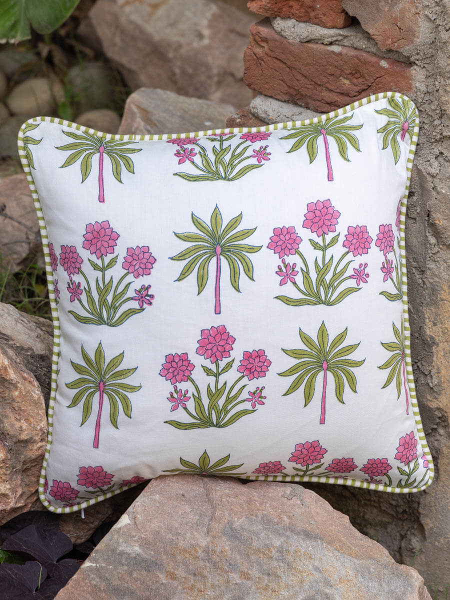 Green - Hand Batik Print Cotton Cushion Cover 113