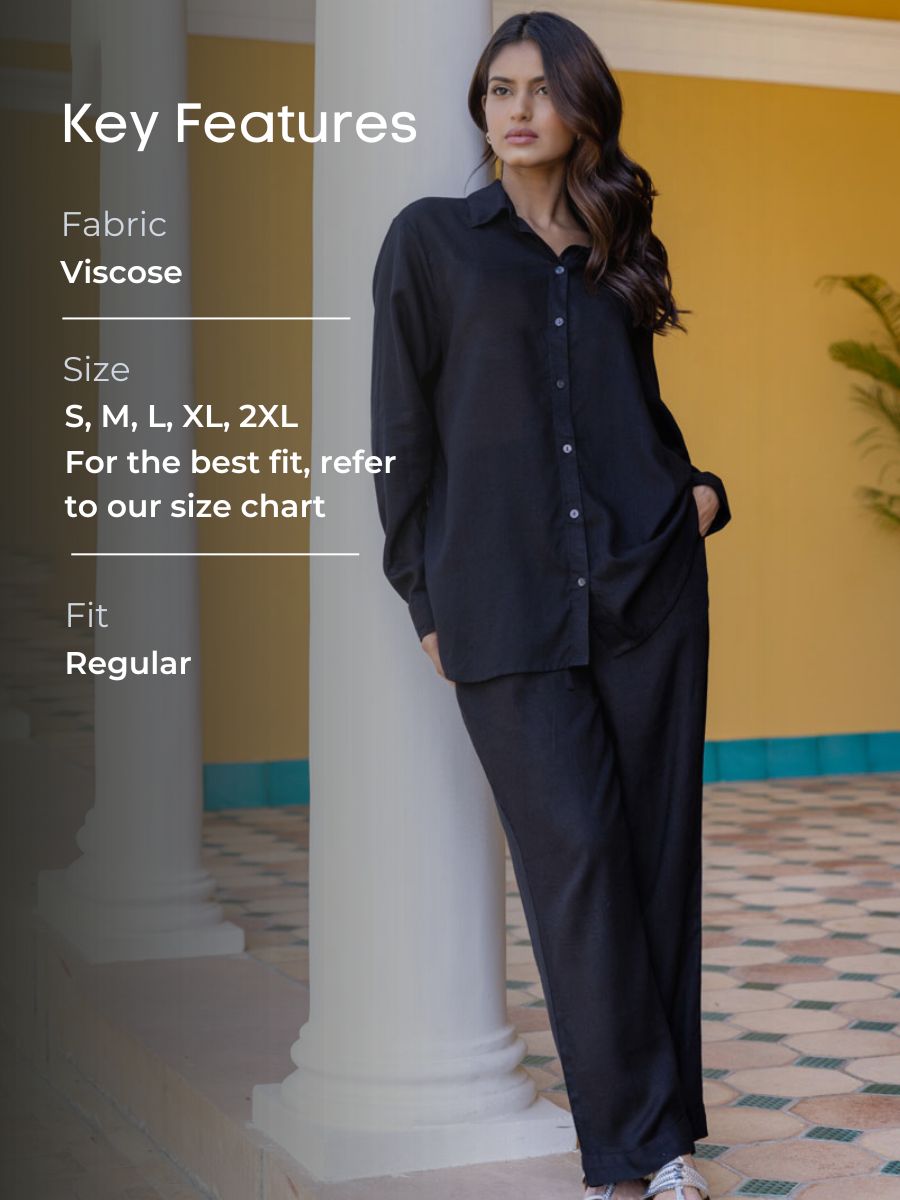 Cotton Slub Shirt Dress Black