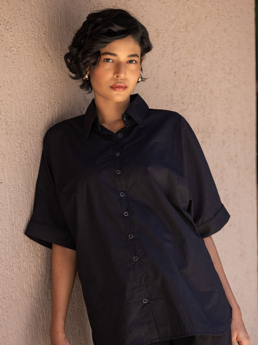 Black Cotton Shirt & Pants Set for Women – Pinklay