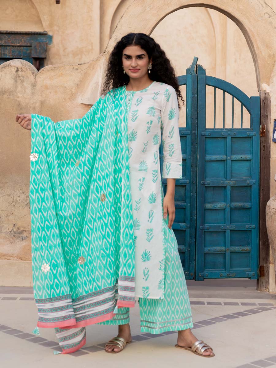 Aqua Blue Printed Mulmul Dupatta