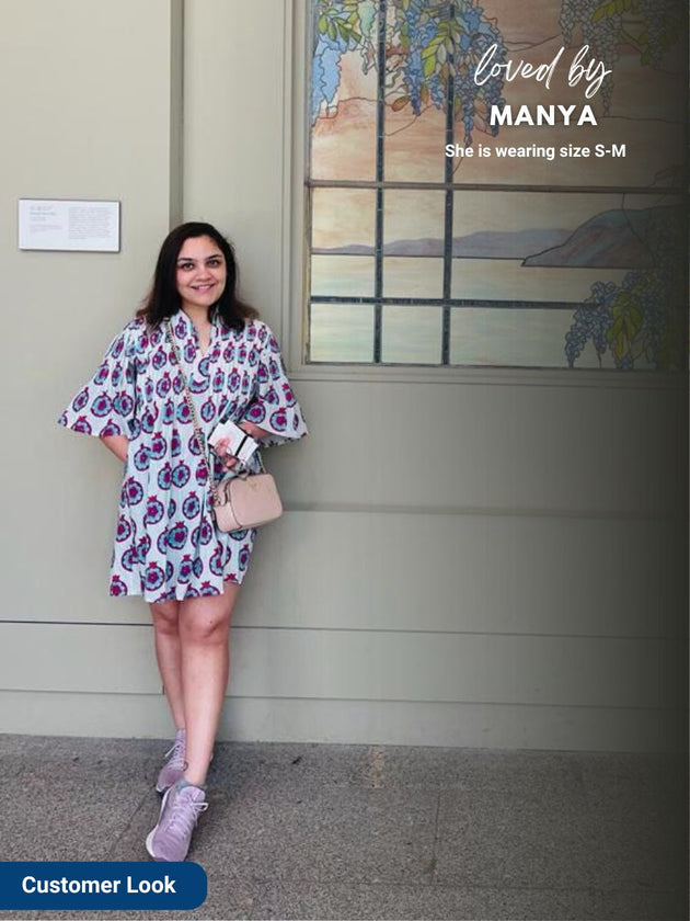 Tara Block Printed Cotton Pintuck Dress