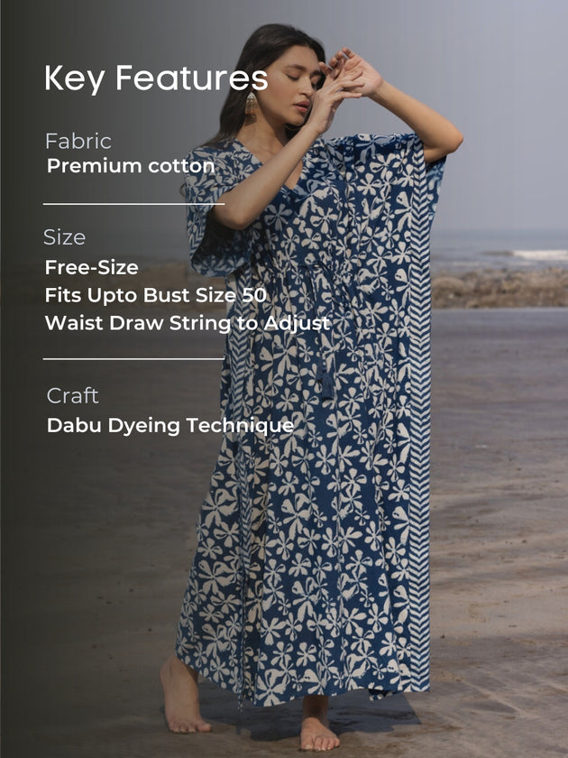 Swara Indigo Dabu Cotton Kaftan