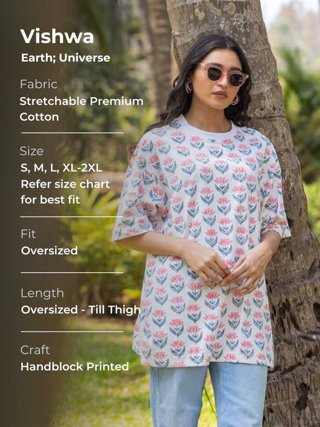 Vishwa Hand Block Printed T-shirt - Oversized - Pinklay