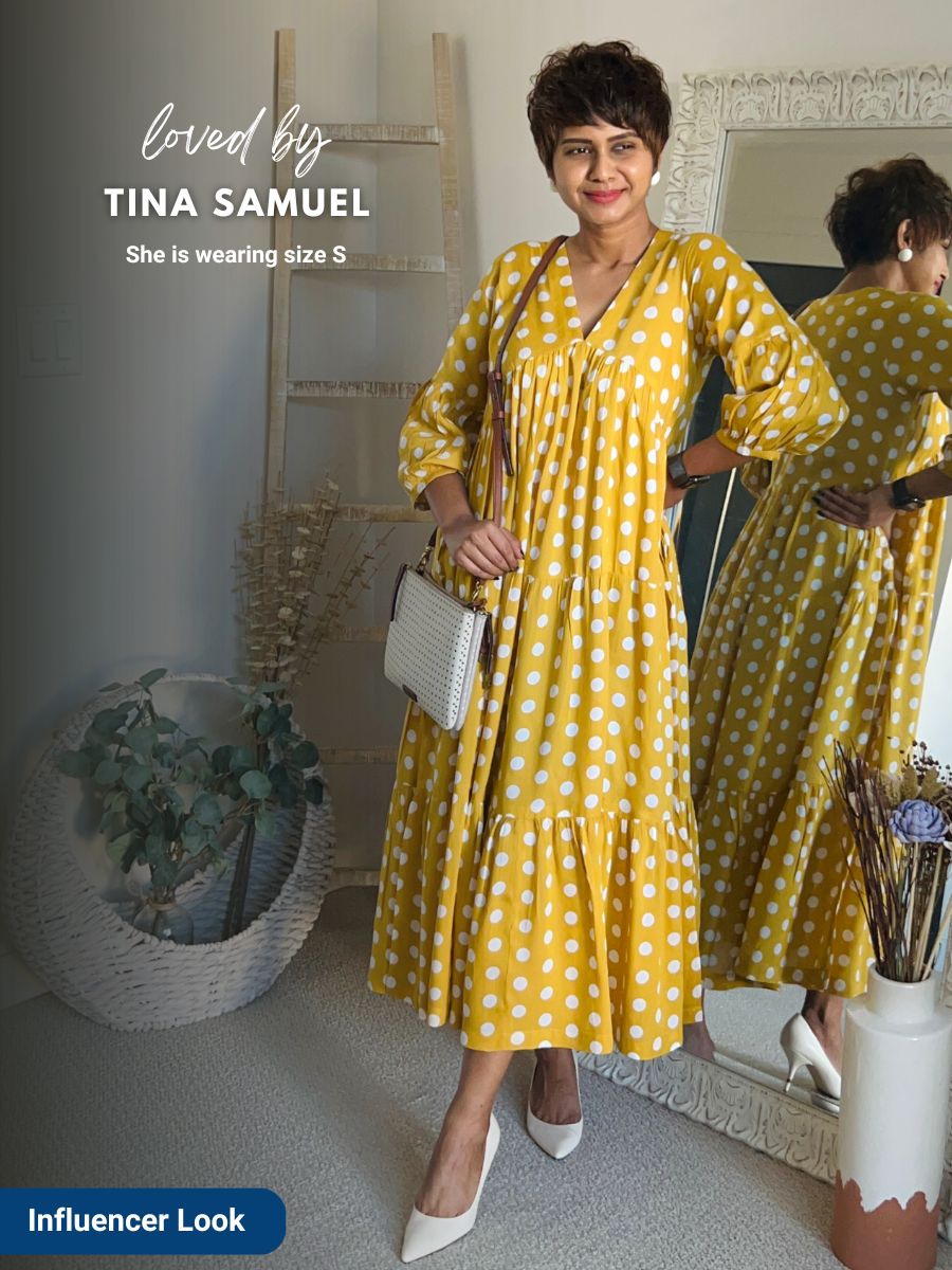 Long Dress White And Yellow Polka Dot Dress Yellow Polka