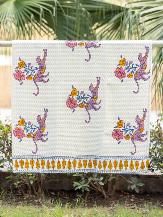 Adbhut Block Printed Cotton Bath Towel - Pinklay