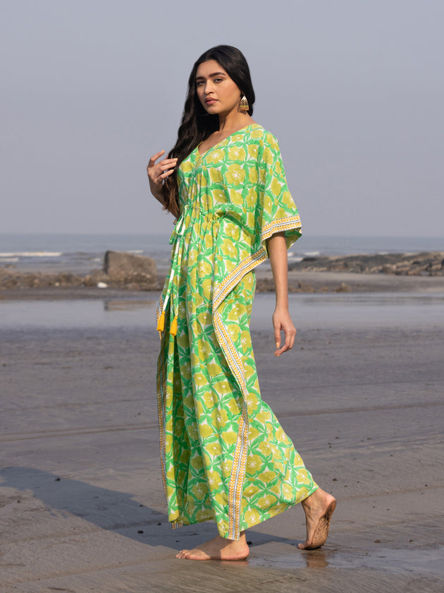 Chloé Hand Block Printed Cotton Kaftan - Pinklay