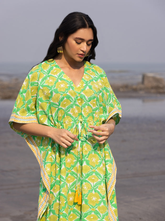 Chloé Hand Block Printed Cotton Kaftan - Pinklay