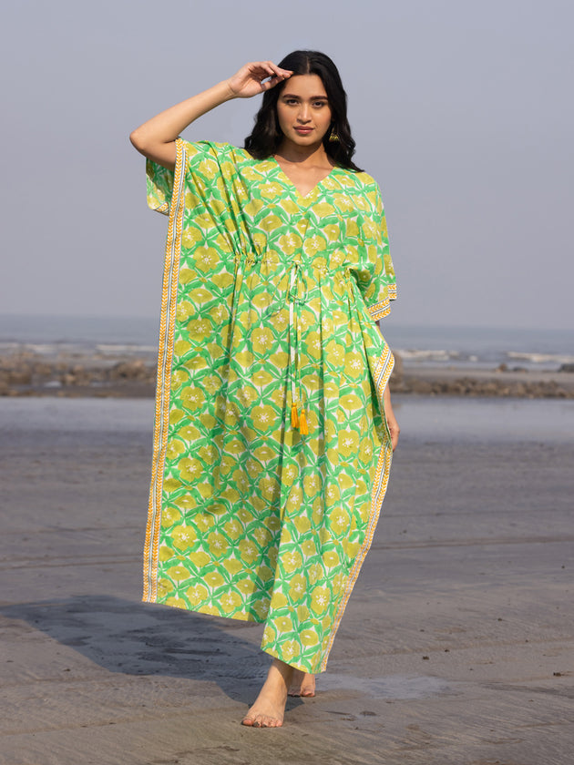 Chloé Hand Block Printed Cotton Kaftan - Pinklay