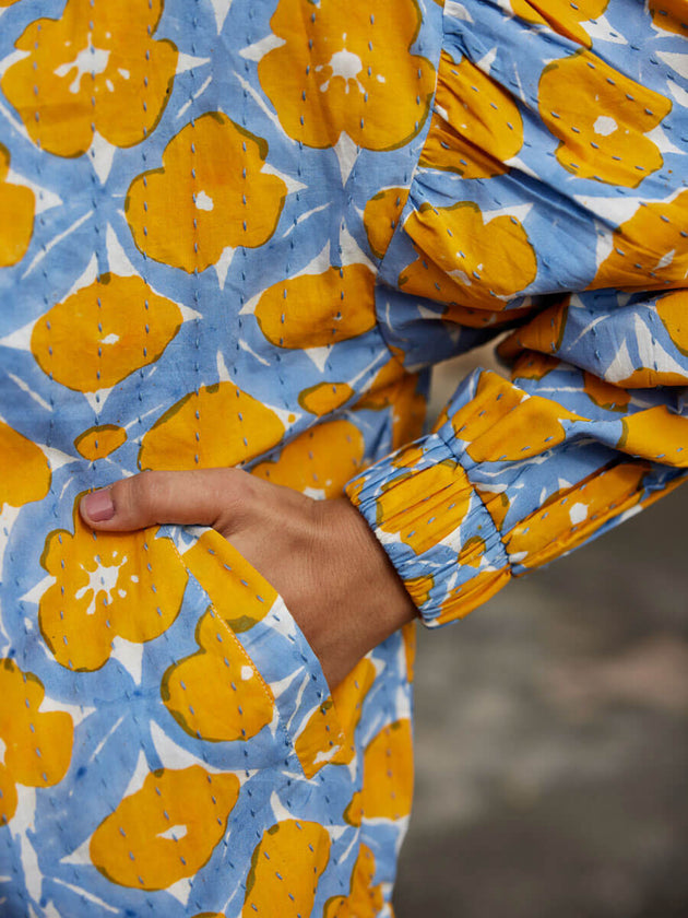 Euphoria Kantha Embroidered Block Printed Bomber Jacket - Pinklay