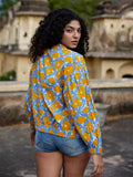 Euphoria Kantha Embroidered Block Printed Bomber Jacket - Pinklay