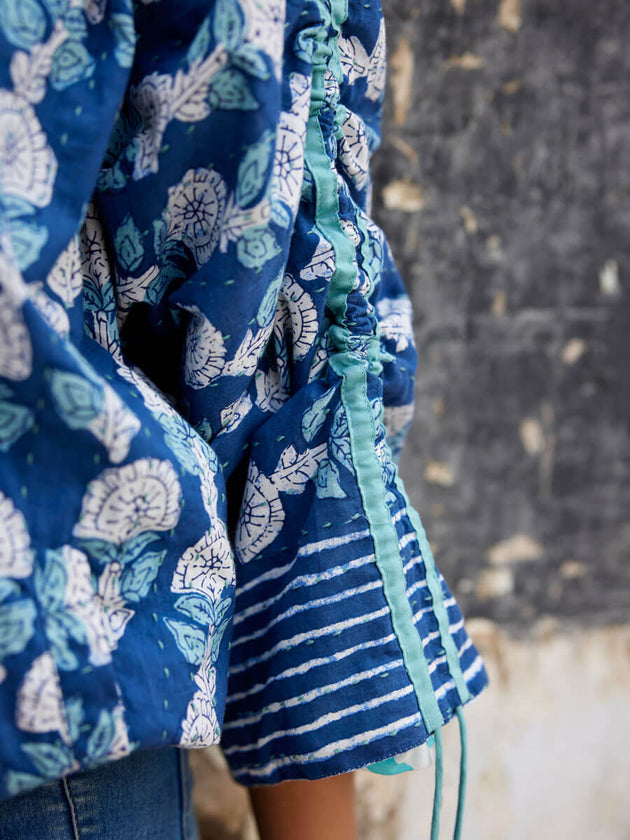 Freddie Kantha Embroidered Block Printed Bomber Jacket - Pinklay