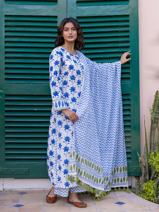 Classic Chevron Hand Block Printed Cotton Dupatta - Pinklay
