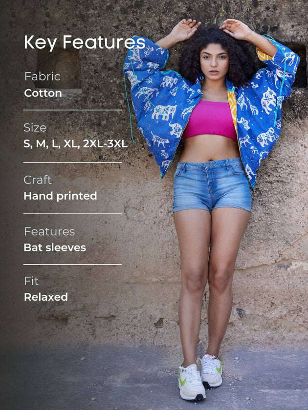 Gypsy Kantha Embroidered Block Printed Bomber Jacket - Pinklay