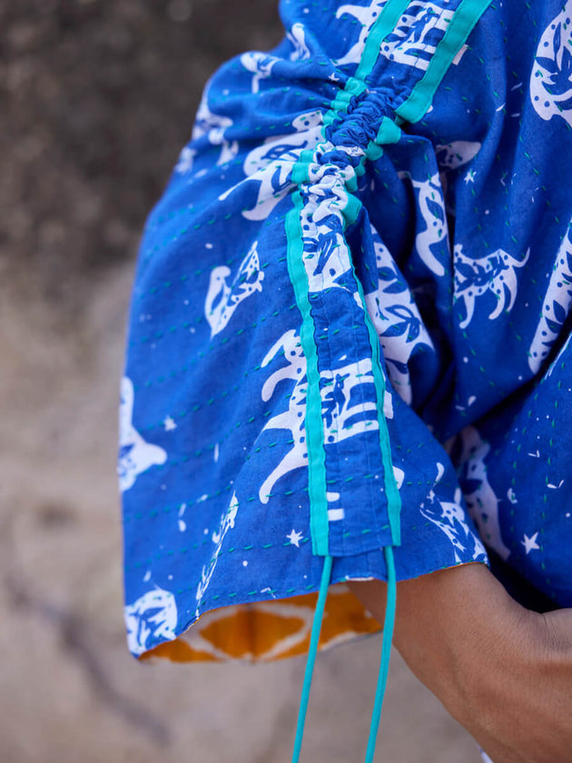 Gypsy Kantha Embroidered Block Printed Bomber Jacket - Pinklay
