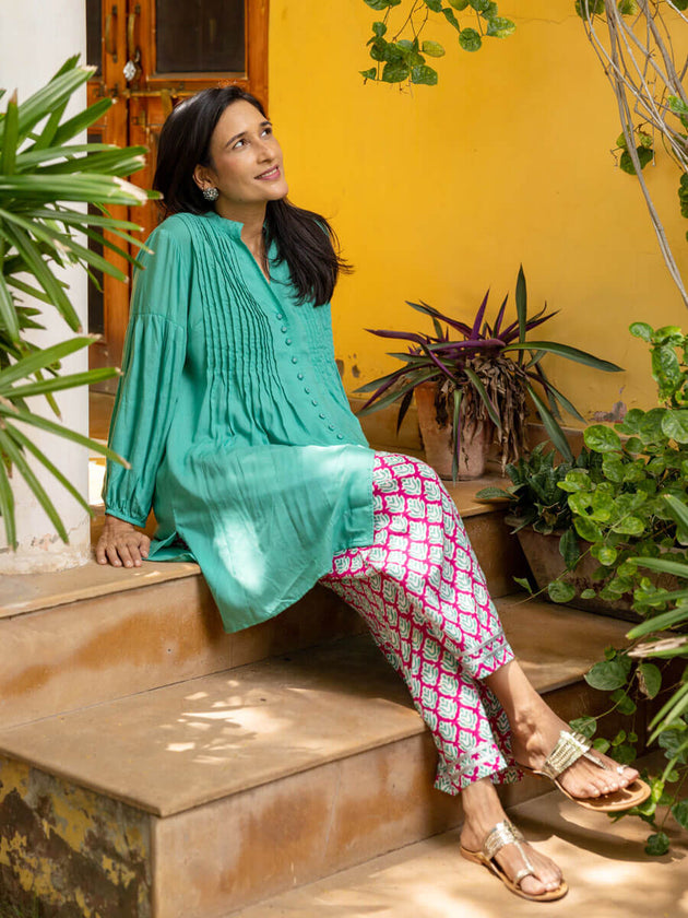 Set of 2 - Ahalya Pintuck Shirt Kurta and Palazzo