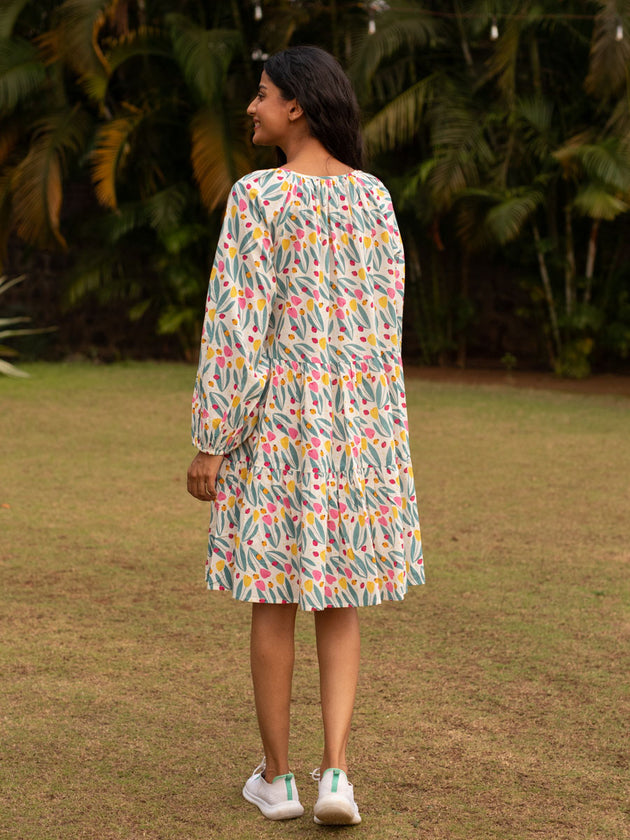 Dancing Tulips Balloon Sleeve Dress