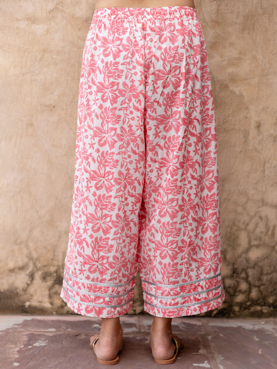 Pink Floral Paradise Hand Block Printed Palazzo Pants