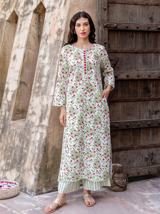 Set of 3 - Gulnaz Cotton Kurta, Palazzo and Dupatta