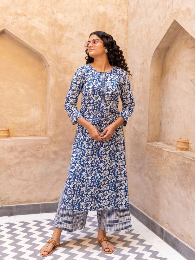 Set of 3 - Minakshi Cotton Kurta, Palazzo and Dupatta