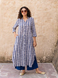 Blue Fern Cotton Long Kurta