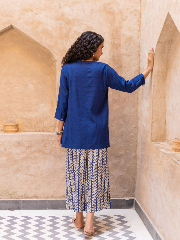 Solid Blue Slub Shirt