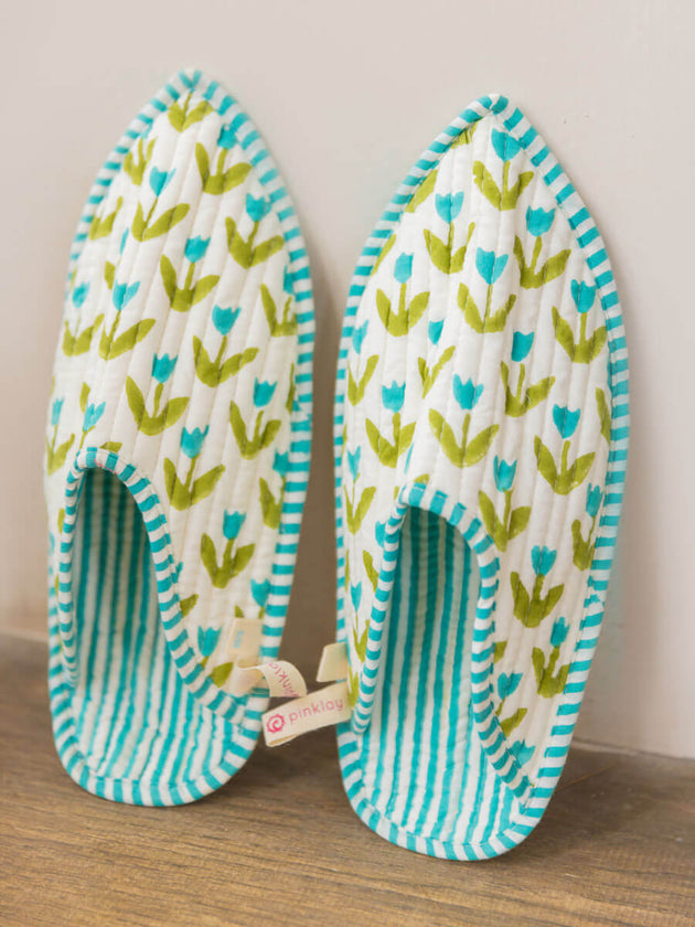 Tiny Tulip Quilted Cotton Home Slippers - Pinklay