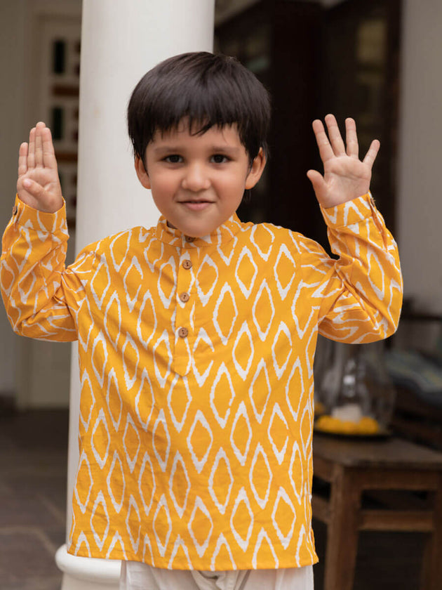Ishaan Organic Cotton Block Printed Shirt Kurta - Pinklay