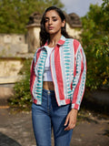 Jane Kantha Embroidered Block Printed Bomber Jacket - Pinklay