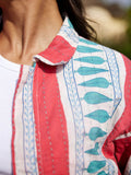 Jane Kantha Embroidered Block Printed Bomber Jacket - Pinklay