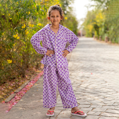 Handblock printed adorable organic cotton pyjama sets for kids - Pinklay