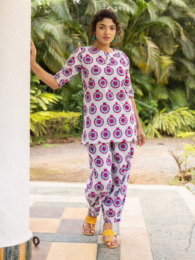Kanmani Block Printed Cotton Co-ord Set - Pinklay