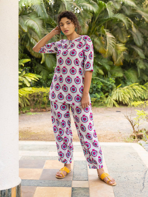 Kanmani Block Printed Cotton Co-ord Set - Pinklay