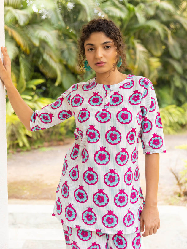 Kanmani Block Printed Cotton Co-ord Set - Pinklay
