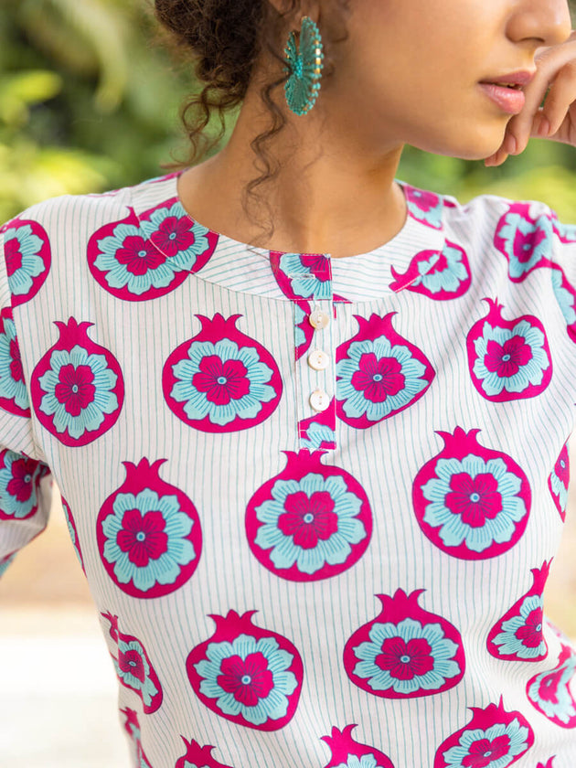 Kanmani Block Printed Cotton Co-ord Set - Pinklay