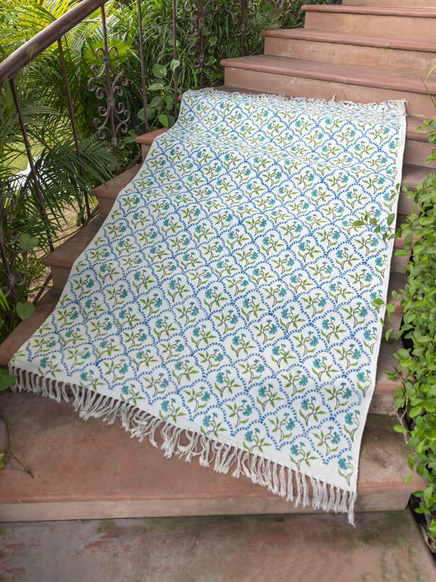 Kolam Block Printed Cotton Dhurrie Rug - Pinklay