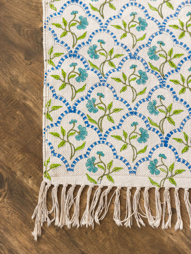 Kolam Block Printed Cotton Dhurrie Rug - Pinklay