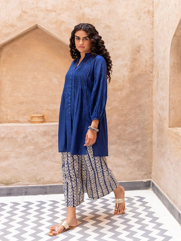 Set of 2 - Sapphire Pintuck Shirt Kurta and Palazzo - Pinklay