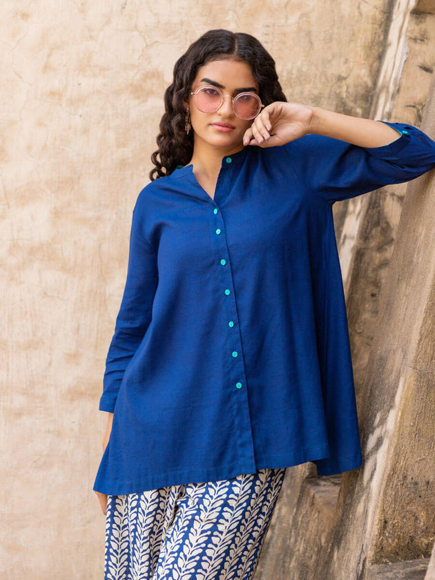Solid Blue Slub Shirt