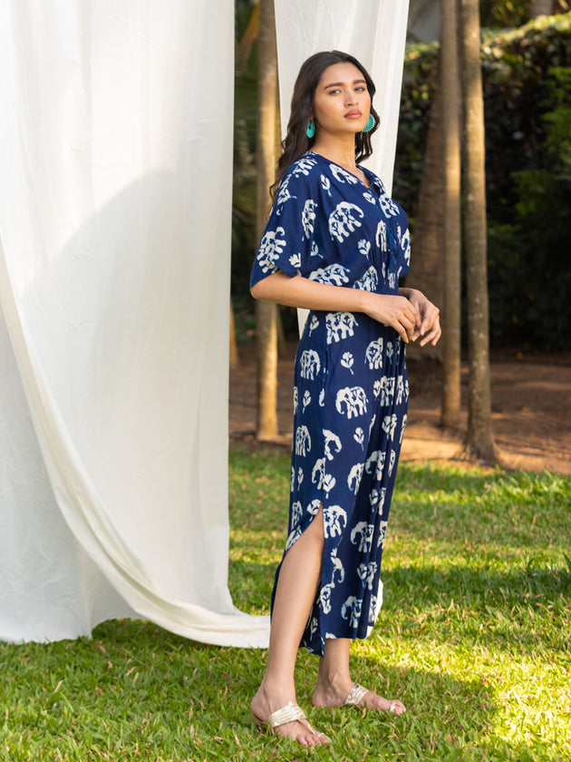 Malhar Indigo Kaftan Maxi Dress - Pinklay