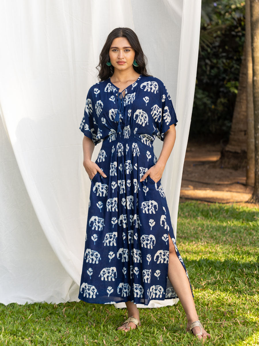 Malhar Women Indigo Modal Kaftan | Pinklay Pinklay (India) Malhar Women Indigo Modal Kaftan | Pinklay Pinklay (India)