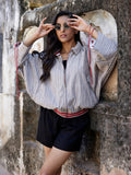 Nomad Kantha Embroidered Block Printed Bomber Jacket - Pinklay
