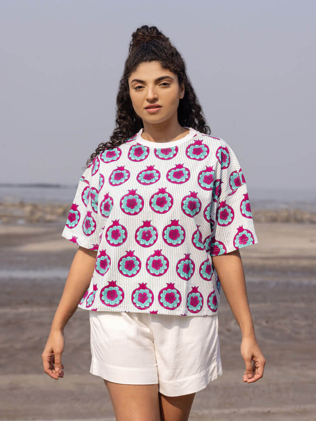Ojas Hand Block Printed T-shirt - Regular-fit - Pinklay