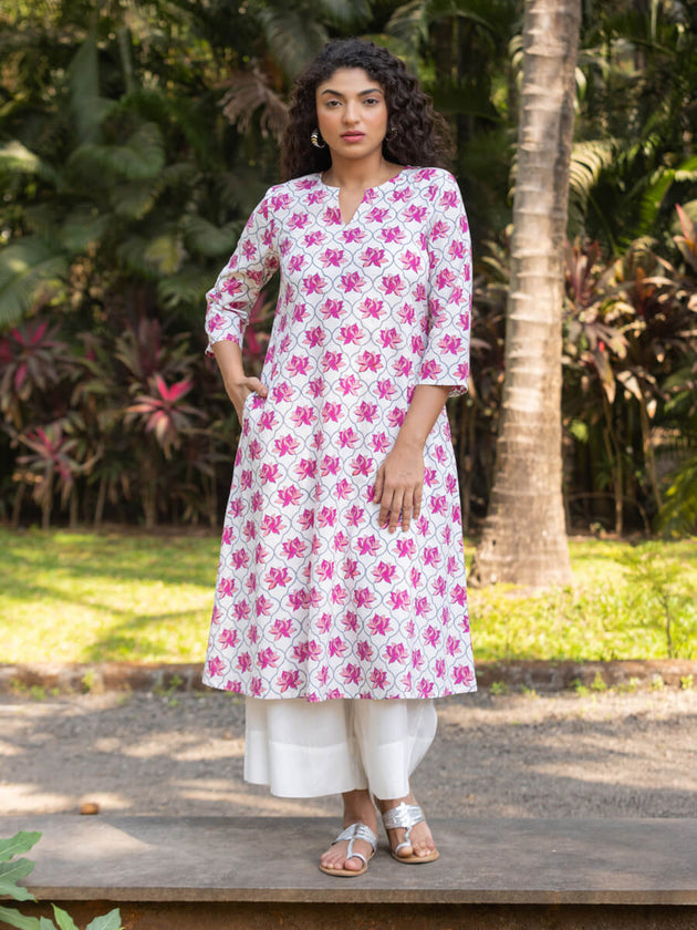 Set of 2 - Padmini Cotton Kurta and Palazzo - Pinklay