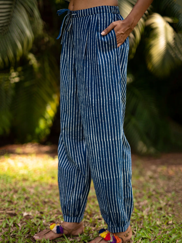 Set of 2 - Tarang Indigo Cotton Kurta with Pants