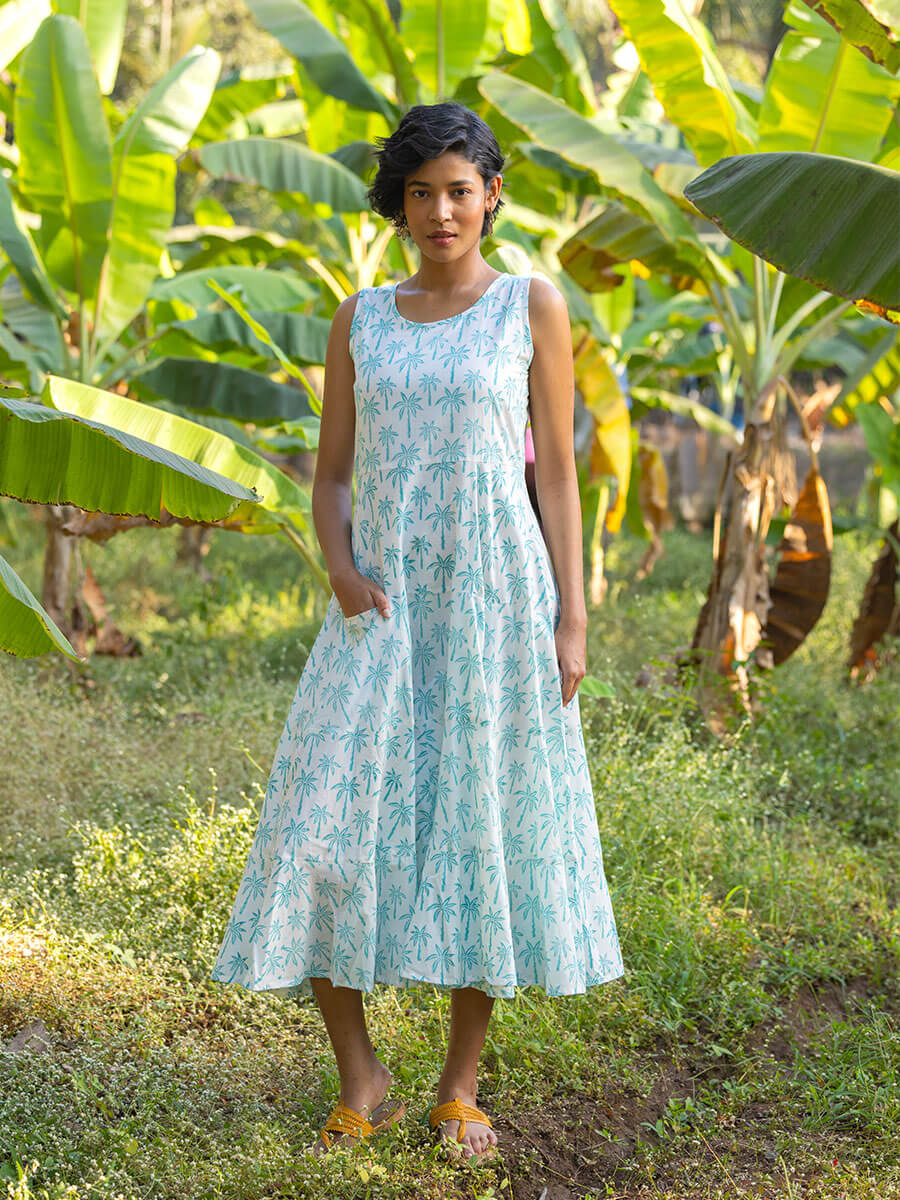 indian cotton sleeveless dresses Block Indian print midi cotton women floral dress | Sleeveless summer dress