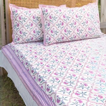 Hand block printed premium cotton bedsheets - Pinklay