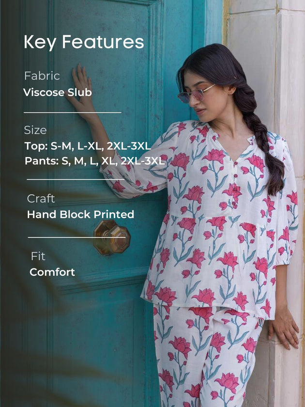 Set of 2 - Lotus Hand Block Printed Co-ord Set
